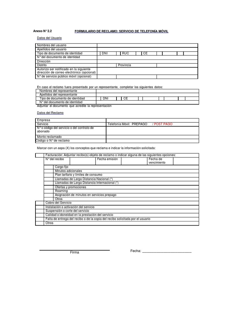 Formulario Reclamo Movil PDF | PDF