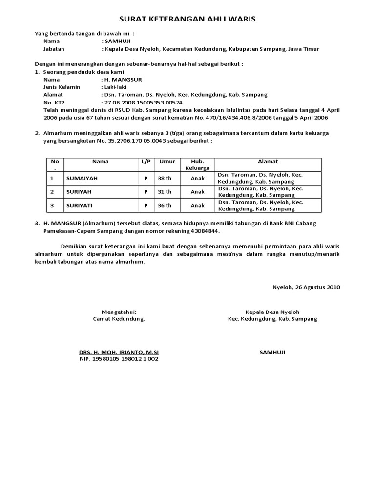 Surat Keterangan Ahli Waris