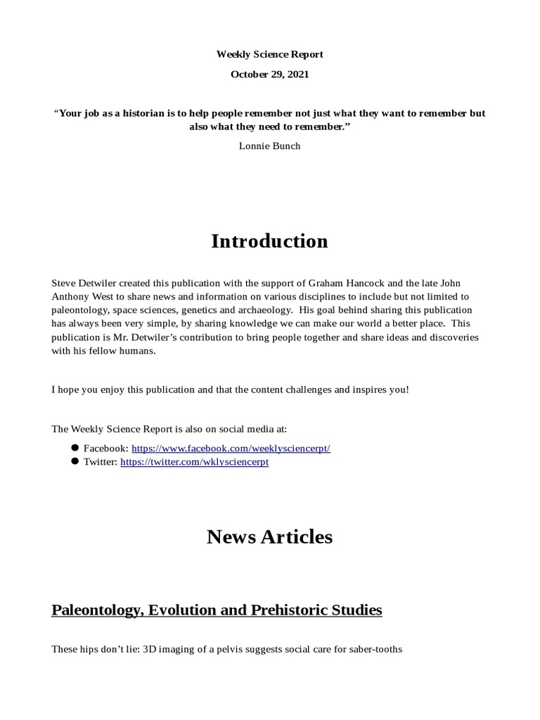 Weekly Science Report: October 2021 | PDF | Astronomy | Homo