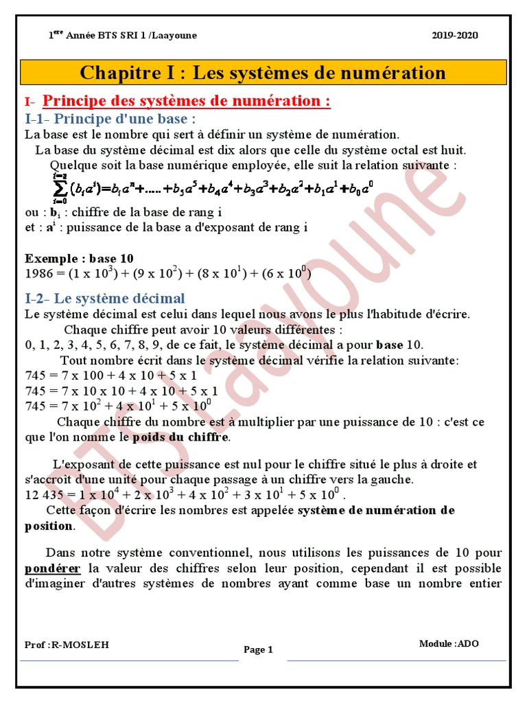 Système De Numération Cours Et Exercices Corrigés Pdf Systeme de Numération | PDF | Entier relatif | Entier naturel