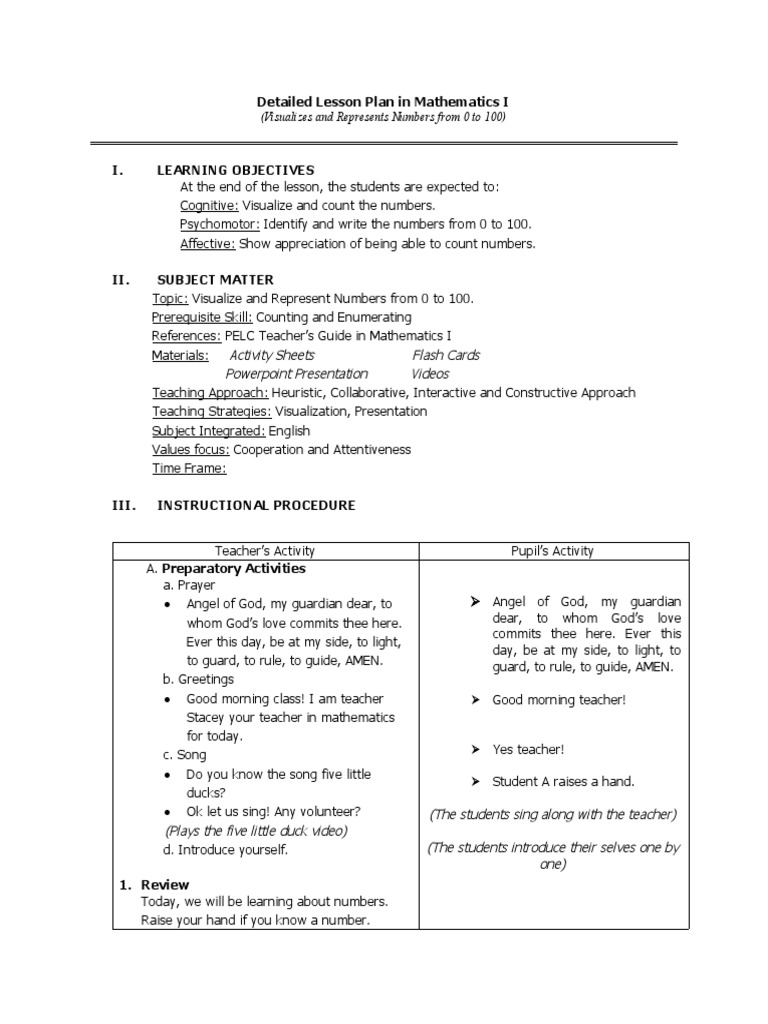 Grade 1 Math: Numbers 0-100 Lesson Plan | PDF | Teachers | Lesson Plan