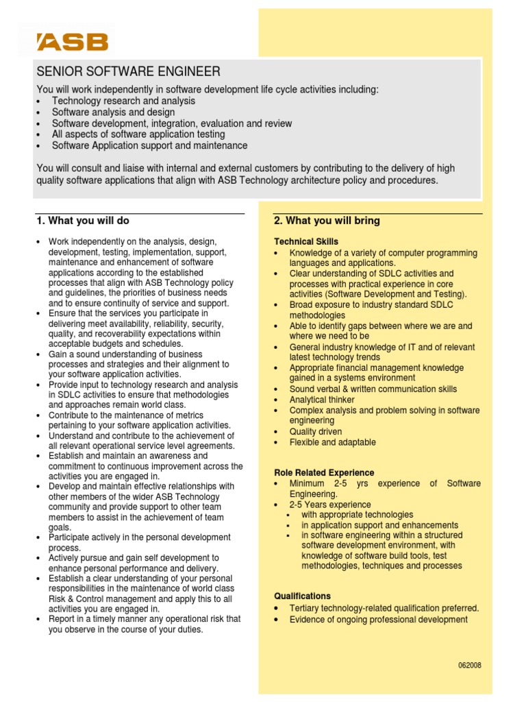 Senior Software Engineer Role Overview | PDF | Software Development ...