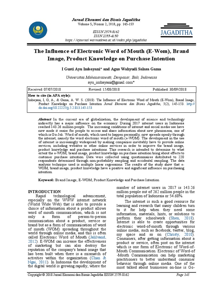The Influence of Electronic Word of Mouth (E-Wom), Brand Image, Product ...