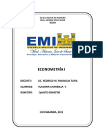 Econometría I: Docente: Lic. Rodrigo M. Paniagua Tapia Alumnos: Vladimir Chambilla Y. Semestre: Quinto Semestre