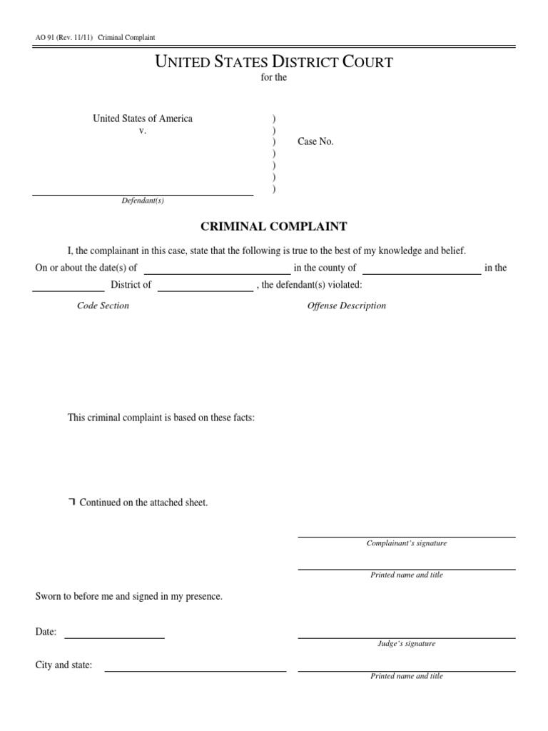 Criminal Complaint Template | PDF