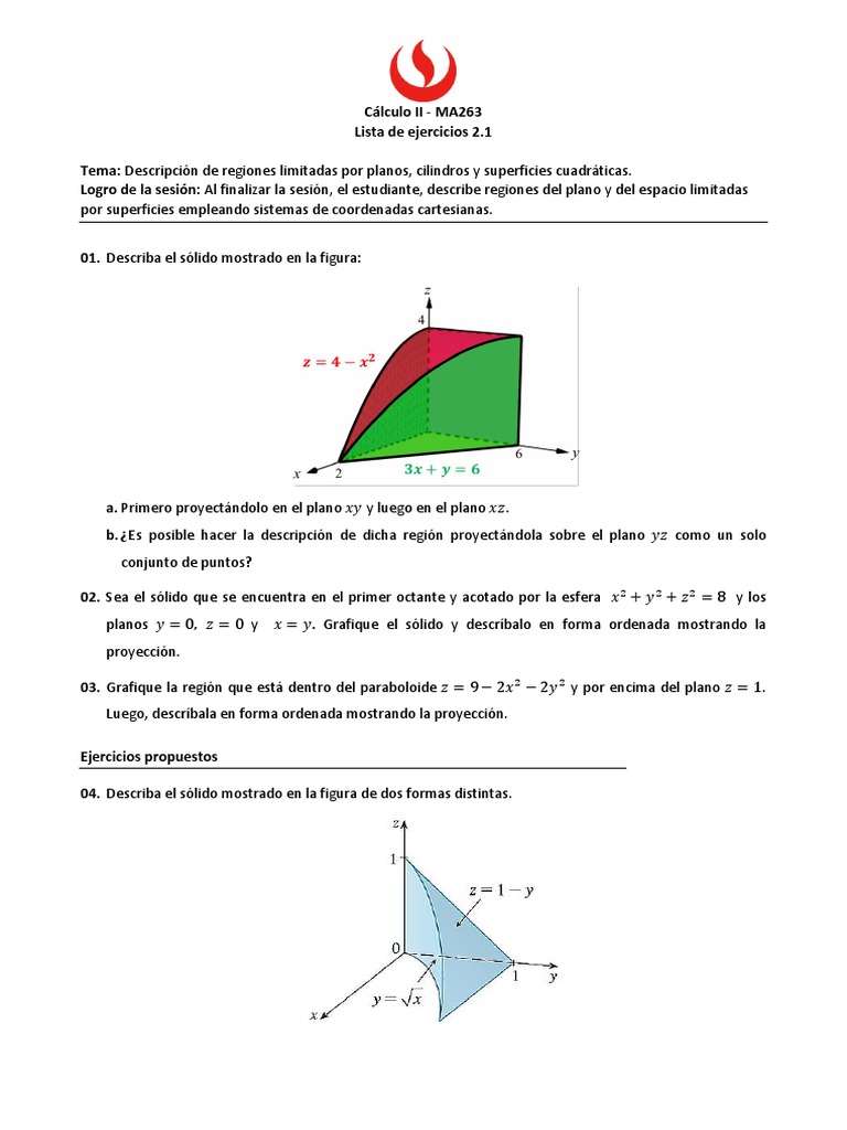 Ma263 Sesion 2 1 Lista De Ejercicios 2 1 Pdf Geometria Plana Esfera