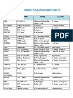 LISTA DE MERIENDA MES DE AGOSTO