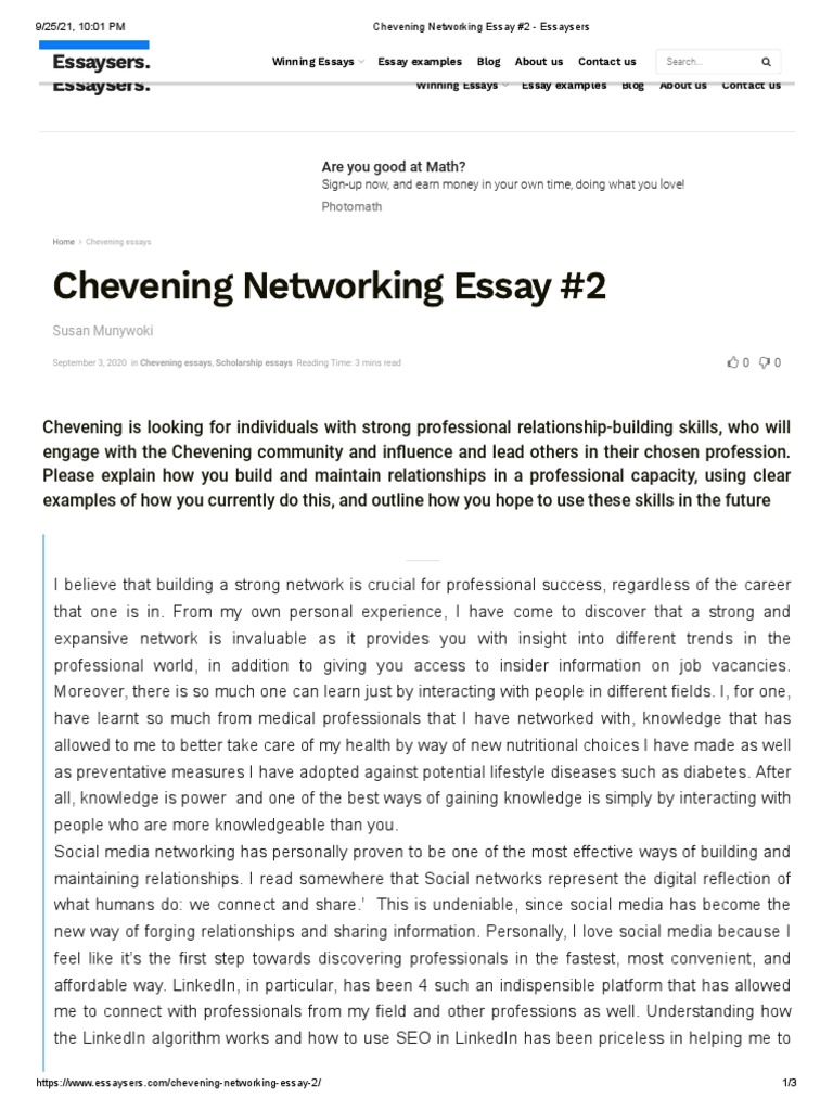 networking essay chevening sample pdf