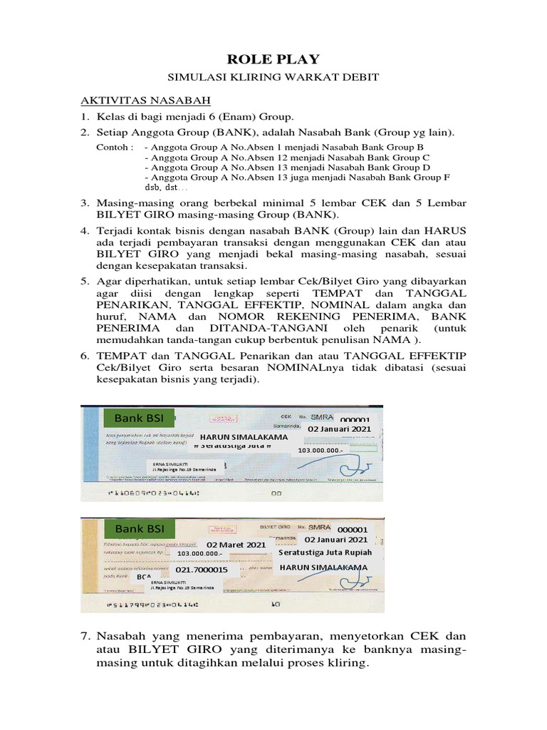 Simulasi Role Play Kliring Bank | PDF