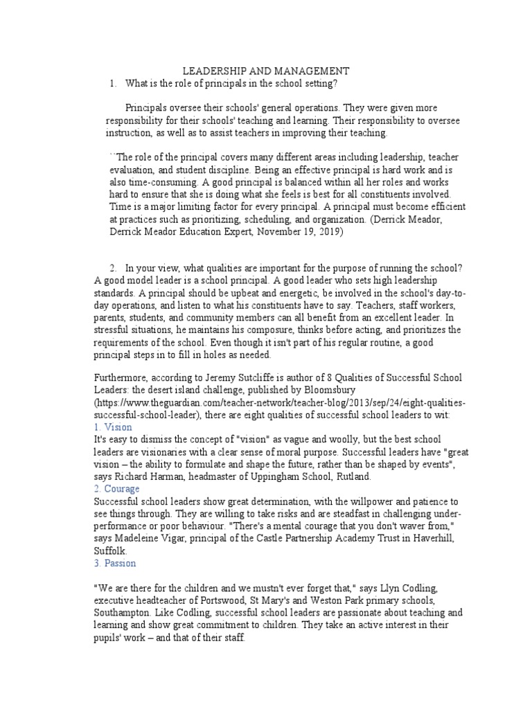 Essential Qualities of Effective Principals | PDF | Teachers | Leadership