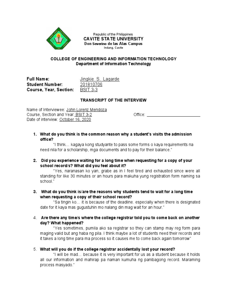 Assignment 2 - Transcript of INterview | PDF | Interview
