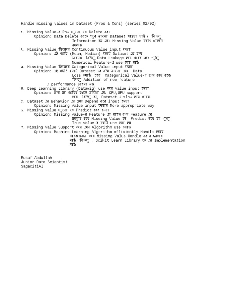 Handle missing values in dataset pros cons pdf