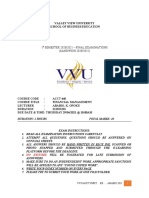 VVU School of Business Final Exam Questions on Financial Management