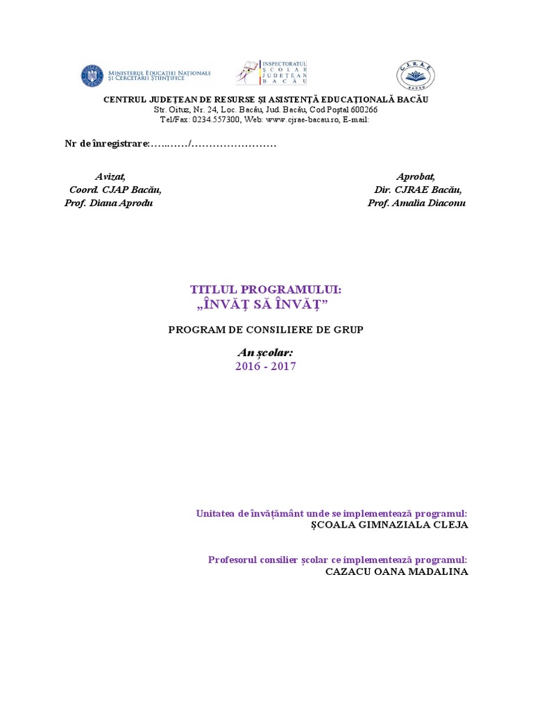 Program Consiliere Invat Sa Invat | PDF