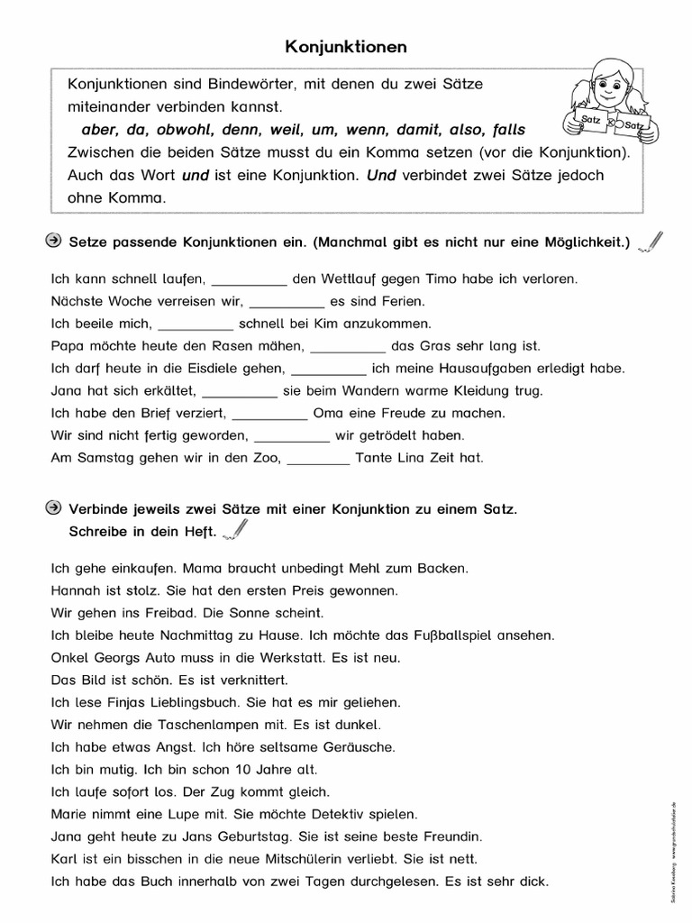 Konjunktionen Arbeitsblatt | PDF