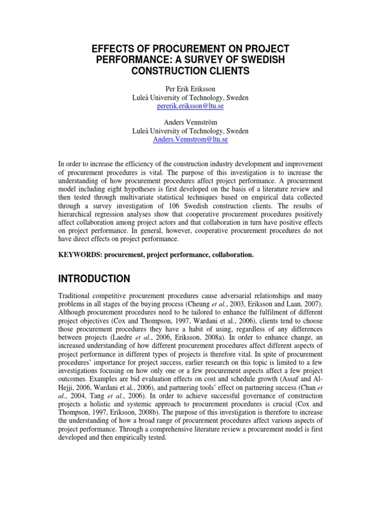 Procurement Impact on Project Success | PDF | Procurement | Economies