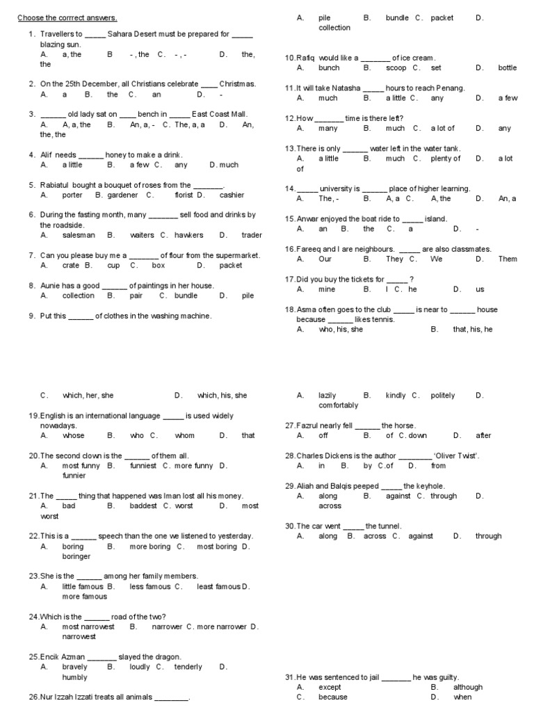 English Grammar Multiple Choice Quiz | PDF