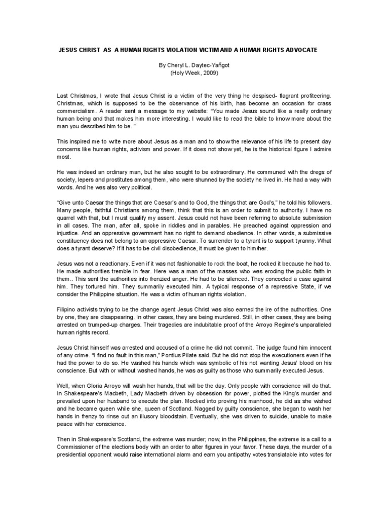 Jesus Christ As A Human Rights Violation Victim and A Human Rights ...