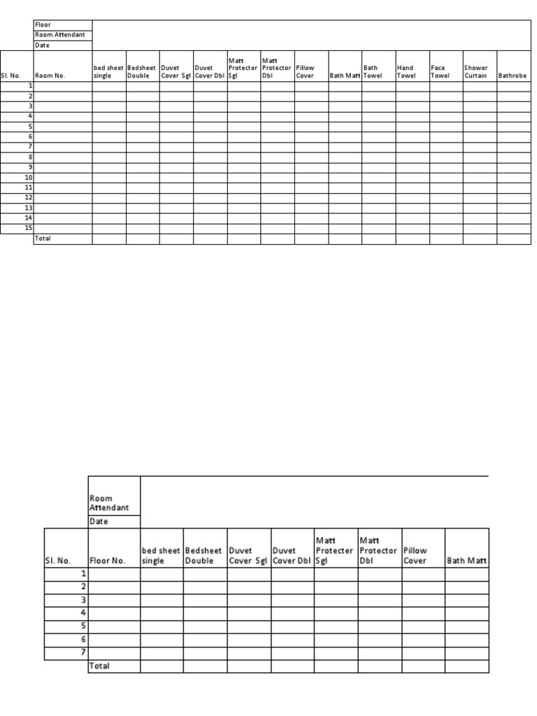 Linen Inventory Sheet