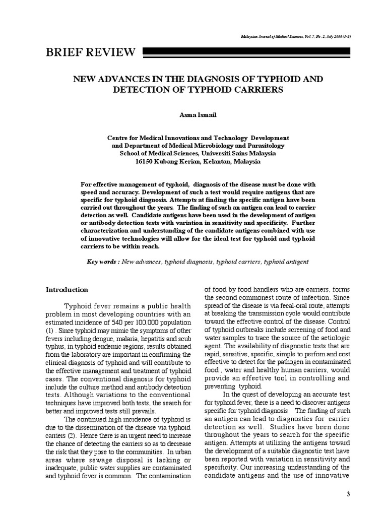 Advances in Typhoid Diagnosis and Carriers | PDF | Serology | Infection