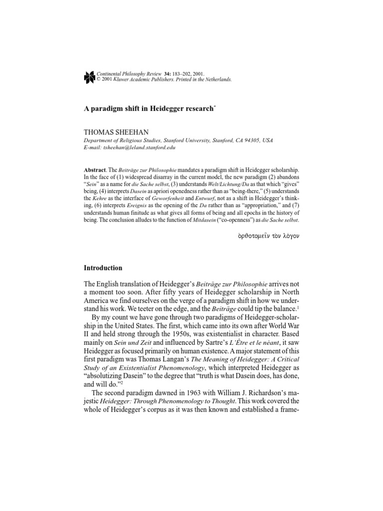 17962617 Sheehan Paradigm Shift In Heidegger Research - 