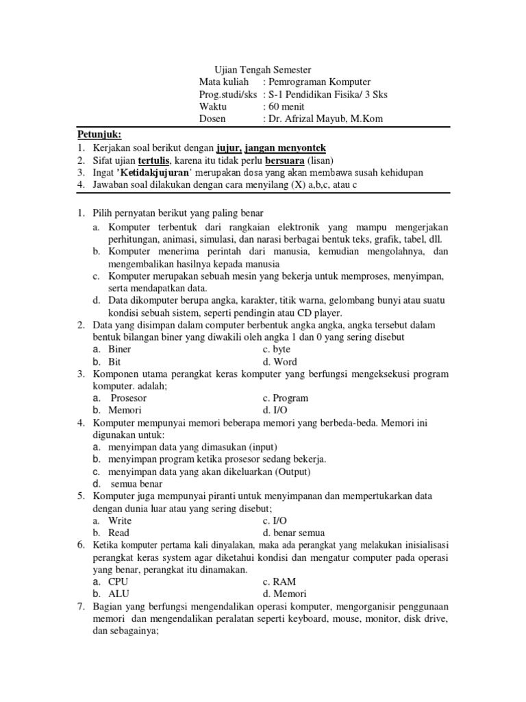 Soal Semester Pemrograman | PDF | Komputer
