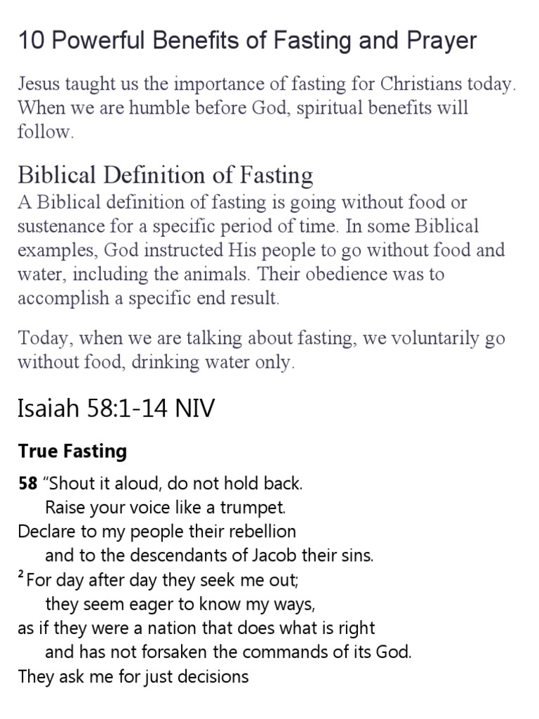 10 Spiritual Benefits of Fasting & Prayer | PDF | Fasting | Paul The ...