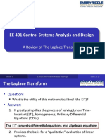 EE 401 Control Systems Analysis and Design: A Review of The Laplace Transform