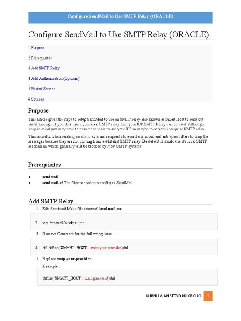 Configure SendMail On Oracle Server To Use SMTP Relay PDF Computer
