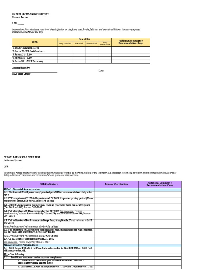 LGPMS-SGLG Field Test Overview 2021 | PDF | Disability | Accessibility