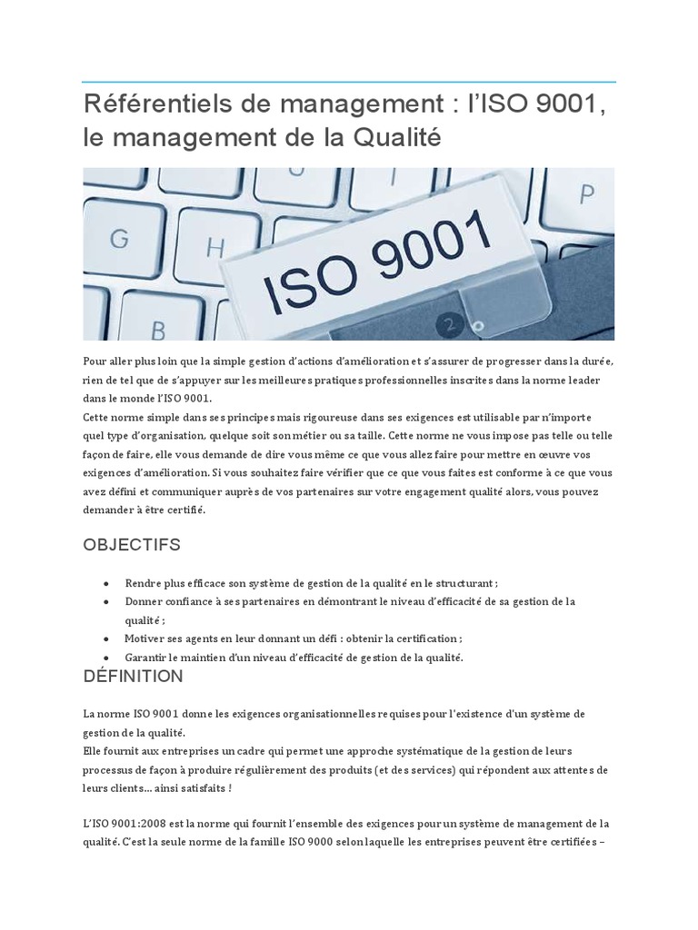 ISO 9001 : Référentiel de Qualité | PDF | Management de la qualité ...