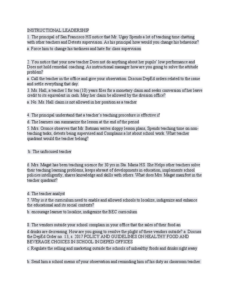 Strategies for Effective Instructional Leadership | PDF | Teachers ...