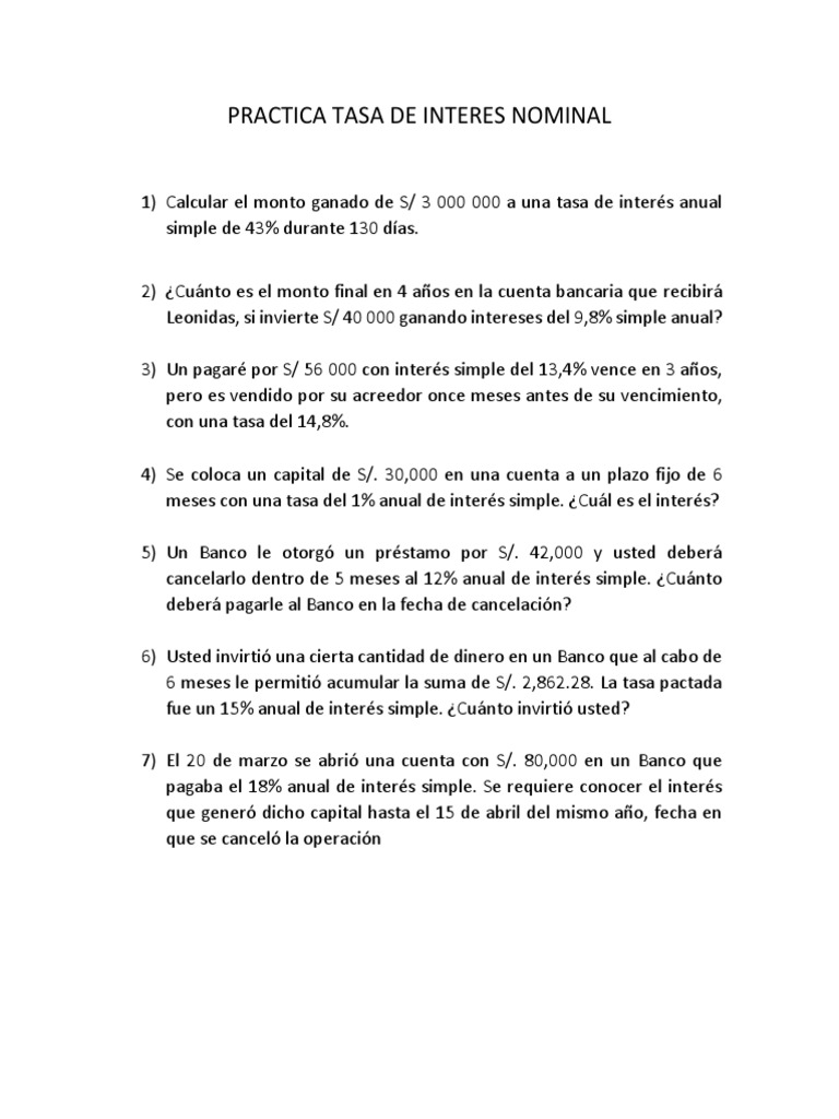 Practica Tasa de Interes Nominal | PDF