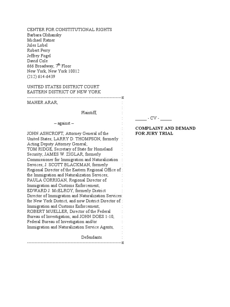 Complaint and Demand For Jury Trial | PDF | Torture | Fifth Amendment ...