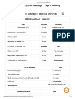 Academic Calendar of Stamford University: All Programs (Except Pharmacy) Dept. of Pharmacy