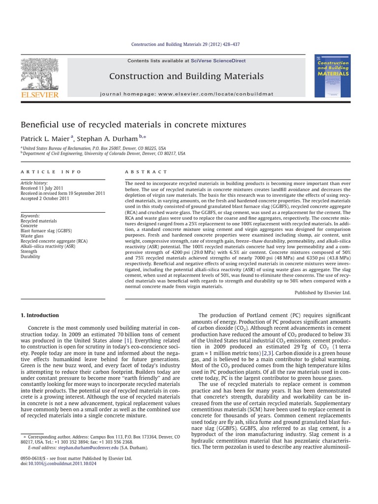 Beneficial Use of Recycled Materials in Concrete Mixtures | PDF ...