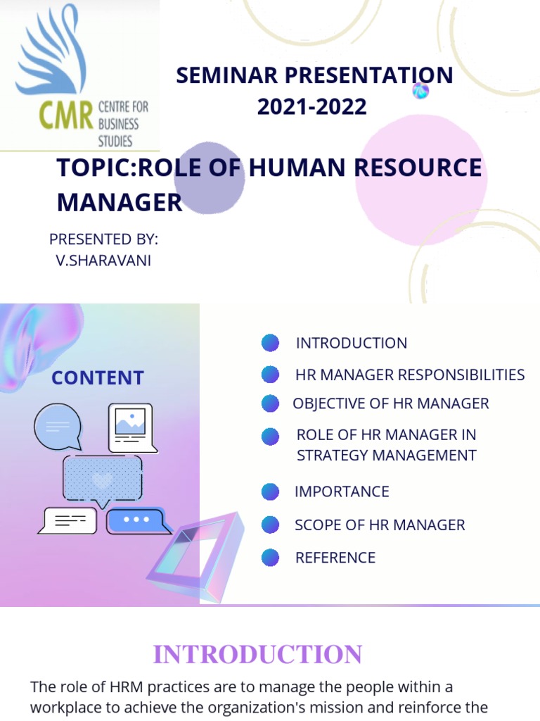Seminar Presentation 20212022 TopicRole of Human Resource Manager