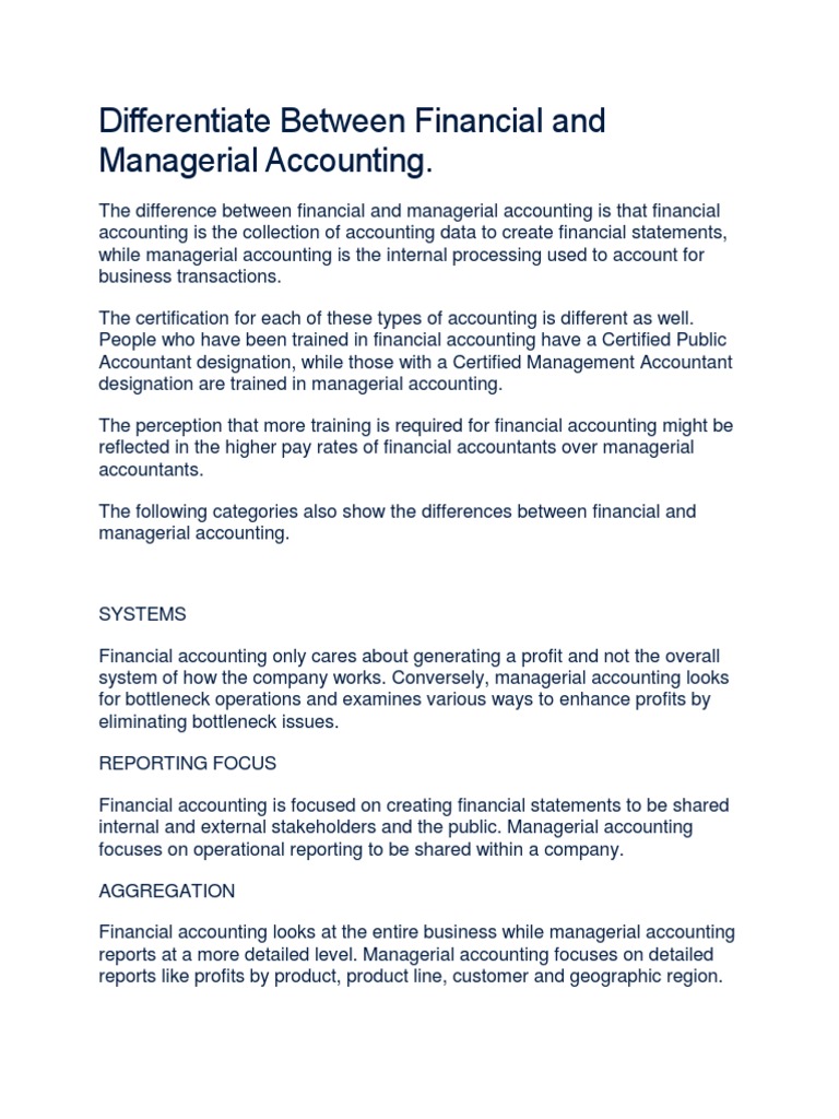 Differences Between Financial and Managerial Accounting | PDF ...