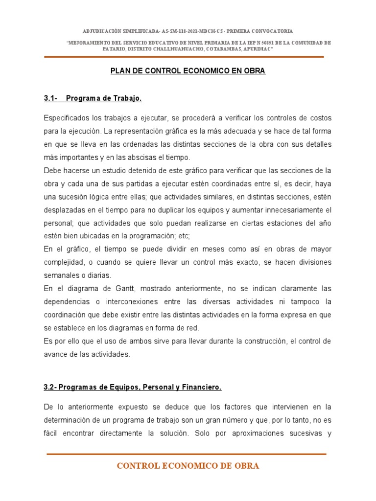 Control Económico de la Obra Educativa | PDF | Presupuesto | Hormigón