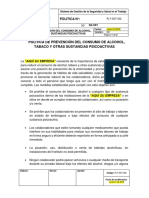 PLT-SST-002 Política de Prevención Del Consumo de Alcohol, Tabaco y Otras Sustancias Psicoactivas