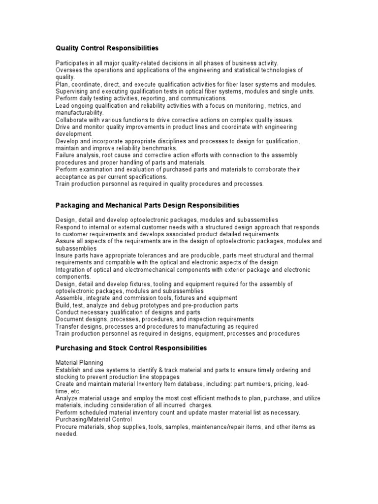 Job Description PDF Reliability Engineering Packaging And Labeling