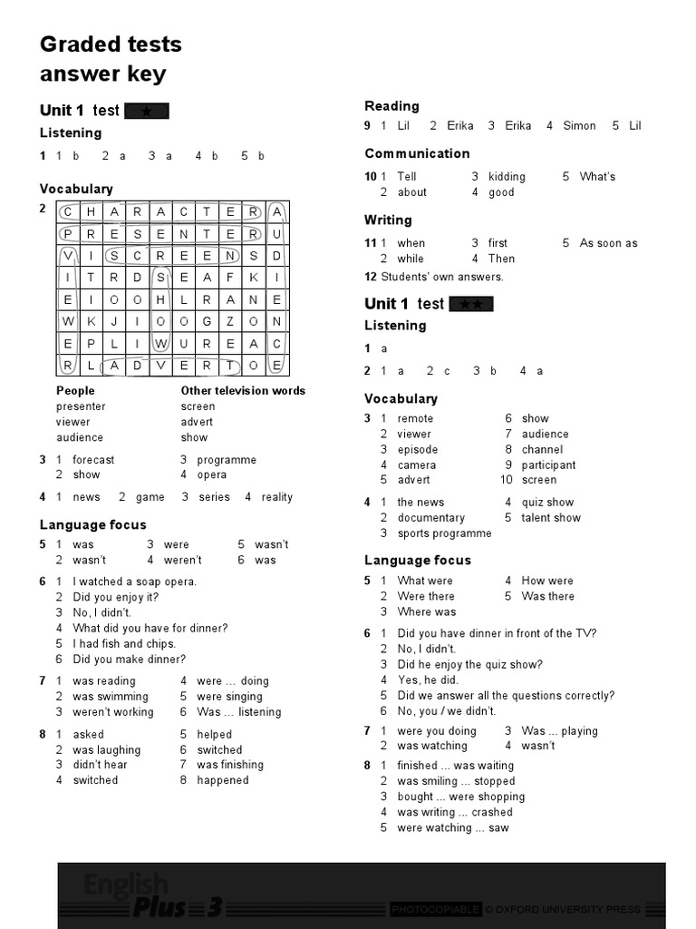 Graded Tests Answer Key: Unit 1 Test | PDF | Schools | Adjective