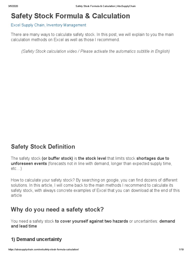 Safety Stock Formula & Calculation AbcSupplyChain PDF Normal