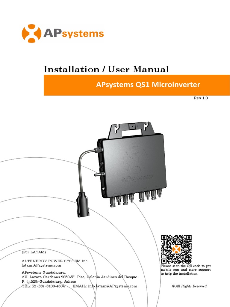 Installation / User Manual Apsystems Qs1 Microinverter PDF Alternating Current Solar Panel