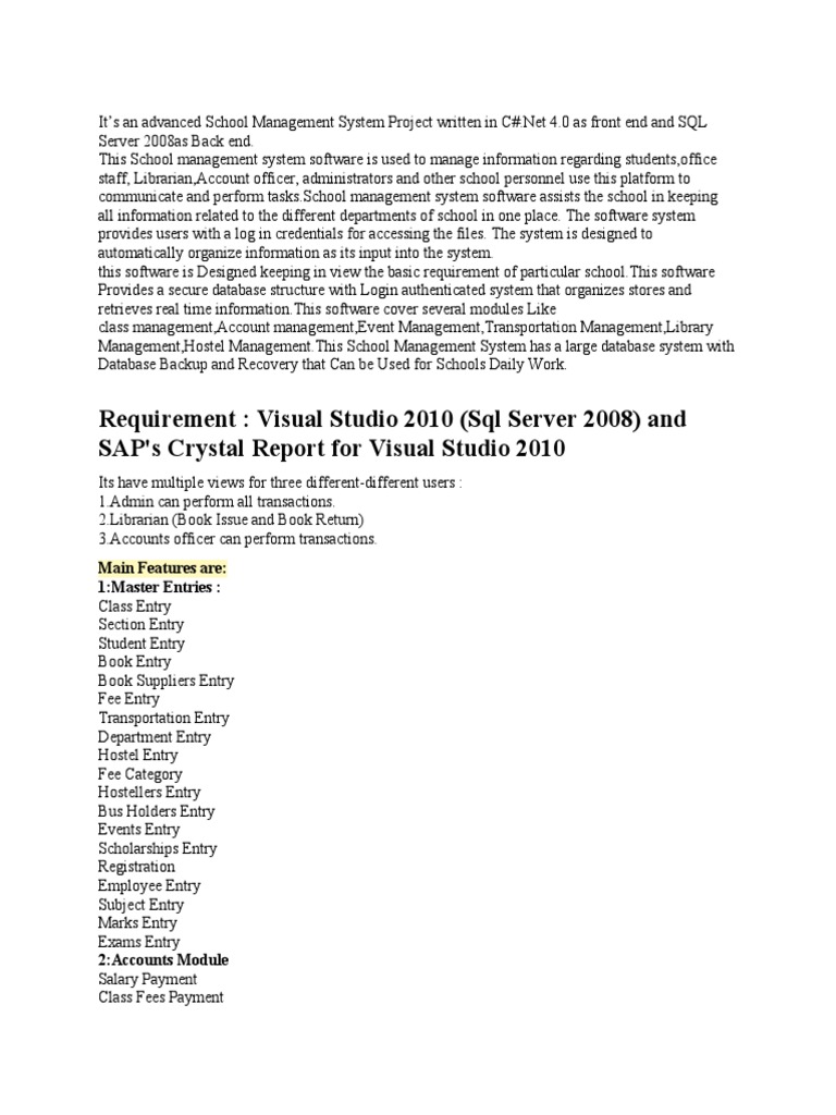 School Management System | PDF | Databases | Password