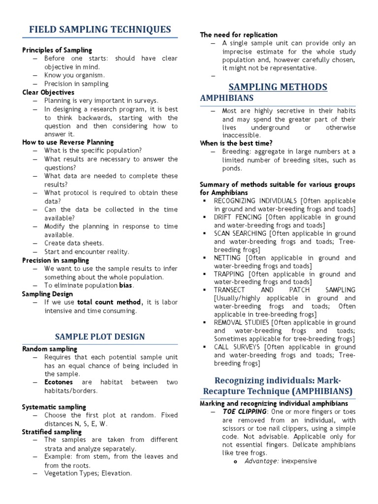 Field Sampling Techniques PDF Sampling (Statistics) Frog