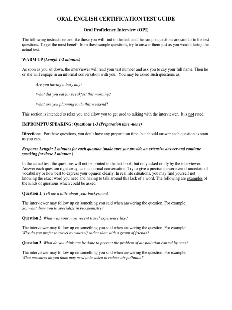 OECT Test Guide For Students (04292014) | PDF | Question | English Language