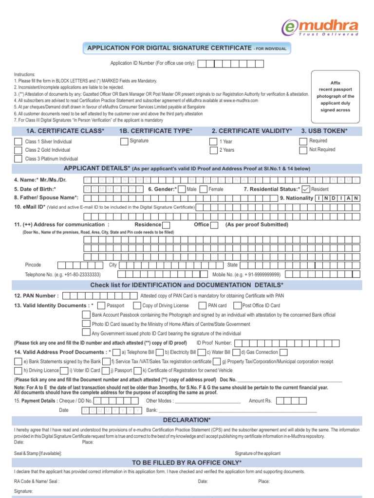DSC Form PDF Identity Document Official Documents