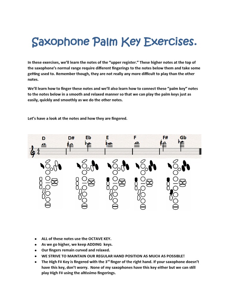 Saxophone Palm Key Exercises PDF
