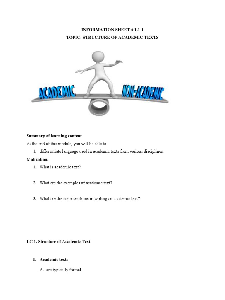 Week+1 Structure of Academic Text Information+Sheet | PDF | Essays ...